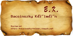 Bacsinszky Kálmán névjegykártya